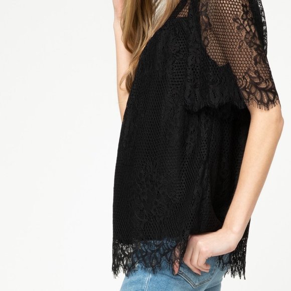Entro Black High Neck Crochet Lace Top - Picture 11 of 14